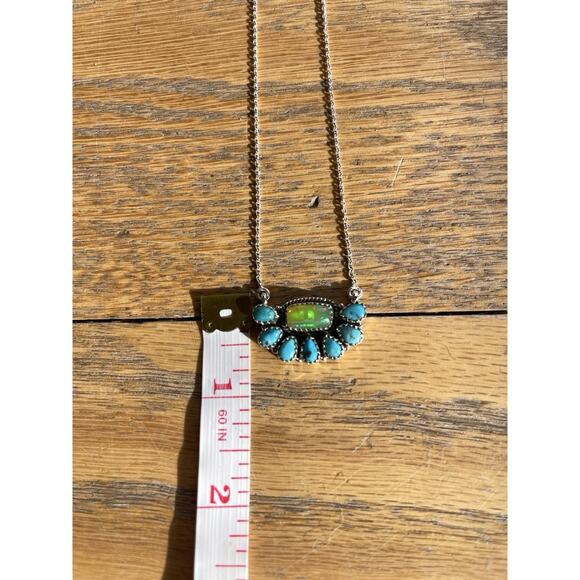 Sterling Silver Turquoise Opal Cluster Necklace 16-18” Southwest Pendant Gift - Picture 8 of 10